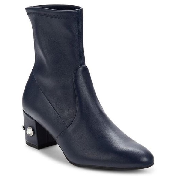 NWOT Stuart Weitzman Navy Blue Allshine Leather Sock Booties Size 8 - Picture 2 of 10